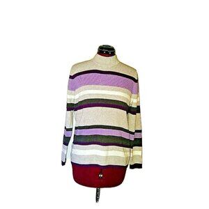 Karen Scott Sweater Women’s Petite Large Ribbed Mock Neck Multicolor Striped